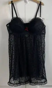 New Daisy Fuentes Push Up Babydoll Cami Lingerie Top XL Black *FLAW* Lacey