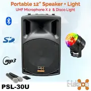 E-Lektron PSL-30U Karaoke Party Set BT Portable Speaker UHF mics Disco Light