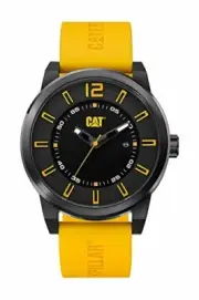 CAT Hardware Men's Analog Date Watch Black with Yellow Silicone Band NK16127127