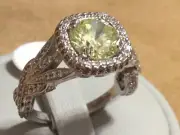Bomb Party Lab Lime Green Peridot & White Topaz Rhodium Plated Ring SZ 7 RBP2418