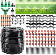 Garden Drip Irrigation Kit, 164FT/50M Greenhouse Micro Automatic Drip Irrigation System Kit with 1/4 inch 1/2 inch Blank Distribution Tubing Hose Adjustable Patio Misting Nozzle Emitters Sprinkler