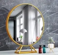 在飛比找松果購物優惠-北歐圓鏡 桌鏡 臺式鏡 北歐化妝鏡 桌鏡 40CM鐵藝金色圓