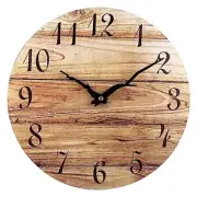Wall Clock Frameless Wooden Wall Clocks with Silent Quartz 12'' Brown