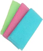3PCS Exfoliating Washcloth Towel, Japanese Washcloth Nylon Beauty Skin Bath Wash Towel, Beauty Washcloth Sponge Loofah Body Scrubber, Mesh Bath Shower (Green+Pink+Blue, One Size(90 * 30cm))
