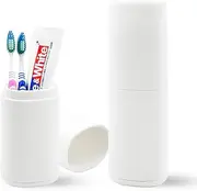 Toothbrush Travel Case, Portable Tooth Brush Holder and Toothpaste Case, Plastic Travel Toothbrush Cup with Cover, Compact Storage Container for School Camping Business Trip Bathroom (White)