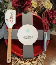 Martha Stewart Collection Mixing Bowl & Utensils Set; Red W/Spatula & Whisk; NWT