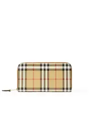 Burberry Leather and Check Zipped Wallet in Archive Beige