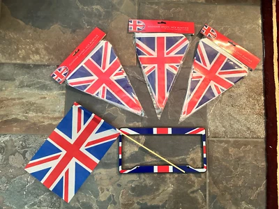 UNION JACK BUNTING BANNERS 11 FT LONG 10 FLAGS LICENSE PLATE FLAG included