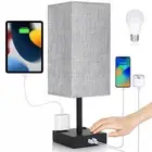 Bedside Table Lamp for Bedroom - Touch Small Lamp with USB C+A Charging Ports...