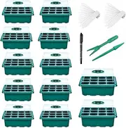 144 Cells Seed Starter Tray Seedling Trays, 12 Packs Seed Starter Kit with Humidity Dome and Drain Hole Seed Starter Kit Seedling Starter Tray for Planting Seeds Seed Starter