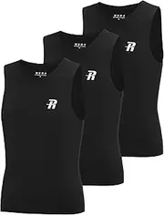 [Runhit] 3 Pack Boys Compression Tank Top Youth Athletic Quick Dry Base Layer Shirt Black M