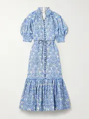 [Zimmermann] Zimmermann - Wylie Belted Tiered Embroidered Cotton Midi Dress - Blue - 2 2 Blue