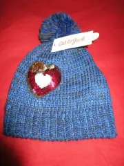 Cat & Jack Kids Girls Navy Blue Sequin Heart Pom Pom Ski Hat Beanie