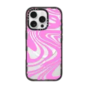 iPhone 16 Pro Impact Case MagSafe Compatible Transparent Marble Trippy Wavy Swirl Pink Spiral Warp Twirl 70s Psychedelic Acid Groovy Abstract Pattern