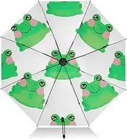 [RPLIFE] Compact Umbrella, Lightweight Durable Auto Open Close for Women, Travel Umbrellas for Rain, Wind and Sun, Cute Cartoon Frogs White