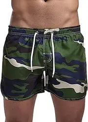 [Aosufei] Men's 3" Camouflage Drawstring Beach Shorts Quick Dry Loose Fit Athletic Shorts Elastic Waist Casual Shorts