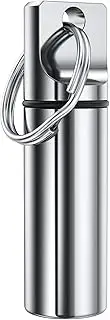 Small Pocket Pill Box Keychain , Aluminium Alloy Portable Mini Pill Organizer Case Container for Purse, Waterproof Metal Pill Holder Medicine Bottle for Outdoor Camping Travel (Silver)