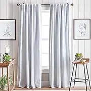 Martha Stewart Lido Linen Blackout Foam Lined Rod Pocket/Back Tab Window Curtain Panel Pair, 84", White