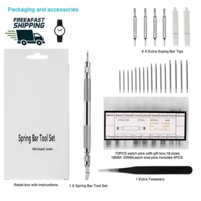 Watch Repair Spring Bar Removal Tool Set with Extra 6 Tips Pins for Wrist Bands