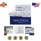 Full Cotton Percale Sheet Set with Whale Stripe Blue for Coastal Charm