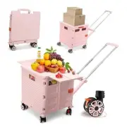 Folding Multifunctional cart with Magnetic Sliding lid Design, Equipped Pink
