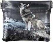 [YXYZRMY] PU Leather Squeeze Coin Purse Wolf Sit Howling Moon, Coin Pouch Change Holder for Women Men, Mini Portable Cosmetic Bags for Women, Multi-colored, one size, Multi-style, Multi-colored, one