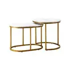 Oikiture Set of 2 Coffee Table Round Oval Marble Nesting Side End Table