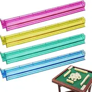 Mahjong Racks with Pushers - Acrylic Mahjong Mah Jongg Rack and Pusher Combo | 4pc Game Stand and Push Rod Set | Clear Multicolor Arm Holders | Acrylic Storage Organizer, Board Game Tiles Support