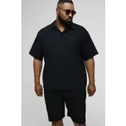 Mens Black Plus Pleated Oversized Shirt & Short Set