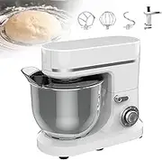 1500W Stand Mixer, 5L Multi Function Food Mixer for Baking in White with Stainless Steel Bowl, Eggbeater, Dough Hook and Stainless Steel Whisk, 6 Speed Speed Adjustment, for Most Home Cooks