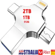 USB 3.0 Flash Drive 4 in 1 Memory Stick For iPhone 14 13 X Android Type-c AU