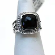 DAVID YURMAN New Albion Silver 11mm Black Onyx Diamonds Split Shank Ring 6.25.