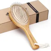 Combetter Bamboo Hair Brush, Smoothes Hair and Massages Scalp, Detangling Anti-Static Hair Brush, Environmentally Friendly Natural Wood with Metal Steel Bristles for Women