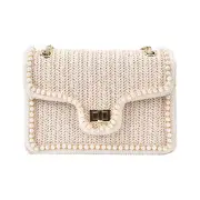 Fashion Pearl Chain Ladies Straw Bag Summer The New Hand-woven Straw Shoulder Bag Bohemian Beach Messenger Small Square Bag