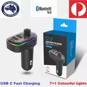 Bluetooth 5.0 FM Transmitter Hands-free Car mp3 player 7+1 colorful Lights USB C