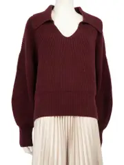 Burgundy Wool Knit V Neck Jumper