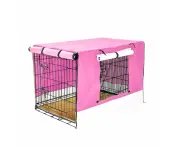 Paw Mate Wire Dog Cage Crate 36in with Tray + Cushion Mat + Pink Cover Combo