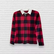 New Crewcuts J Crew Boys Polo Shirt Red Black Buffalo Check Long Sleeve Size 12