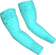 [FSCEV] Teal Blue Sun Protection Arm Sleeves Outdoor Essentials Cooling Compression Golf Hiking Cycling