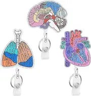 COOKOOKY 3 Pack Badge Reel with Badge Holder Retractable Clip for Nurse Nursing Student Name Tag Card Alligator Clip Badge Accessories (Lung)