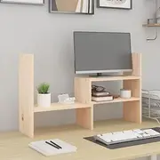 Adjustable Solid Pine Wood Monitor Stand, Ergonomic Desktop Riser with Storage Space, Dimensions (39-72)x17x43 cm for Home & Office