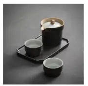 Black White Green Ceramic Contemporary Tea Set Teapot Tea Cup Tray Drink Ware