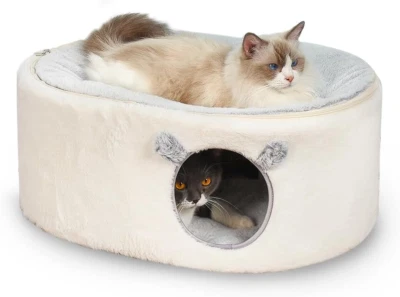 Cat Bed for Indoor Cats, Fluffy Cat Cave Large Enclosed Cat House Pet Bed Hammoc