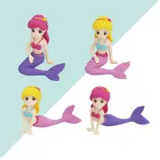 4 Pcs Mermaid Cake Toppers Family Decorations Doll Design Baby