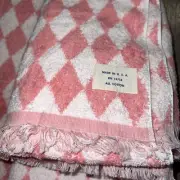 Bath Towels Vintage Mid Century Set 4 Fringe Pink White 100% cotton diamond USA