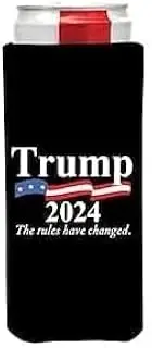 PKM Collapsible Neoprene Can Coolers Texas Flag Baseball Make America Great Again Reagan Bush 84 -Dont Tread on me - Trump 2024 (Trump 2024 Black, Slim Can Cooler)