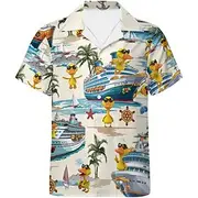 Men's Funny Duck Cruise Ship Shirt Cuban Collar Shirt Summer Hawaiian Shirt Short Sleeve Hawaiian Vacation Holiday Beach Wear Summer Spring Grandad Collar Stan
