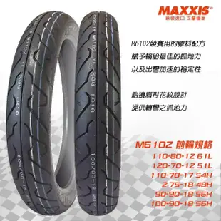 【MAXXIS 瑪吉斯】M6102 速克達專用 均衡型街車胎-17吋(110-70-17 54H 前輪 M6102)