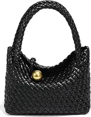 [Niction] Slouchy PU Leather Woven Hobo Bags Women Trendy Crossbody Crescent Shoulder Purse Beach Satchel Top Handle Tote Handbag