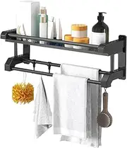 Bathroom Storage Rack Wall-Mounted Stainless Steel Towel Rack for Toilet Bathroom Kitchen Hanging Accessories Single Layer Black 50cm